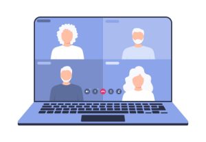 elderly workers on zoom call illustration